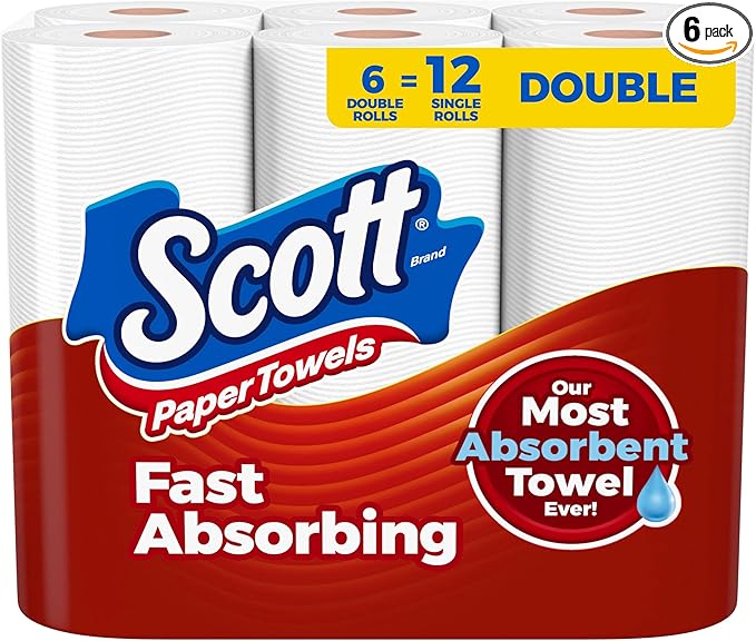 Scott Paper Towels, Choose-A-Sheet, 6 Double Rolls = 12 Regular Rolls (100 Sheets Per Roll)
